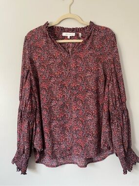 Lark & Ro Floral Ruffle Neck Blouse, Size 16